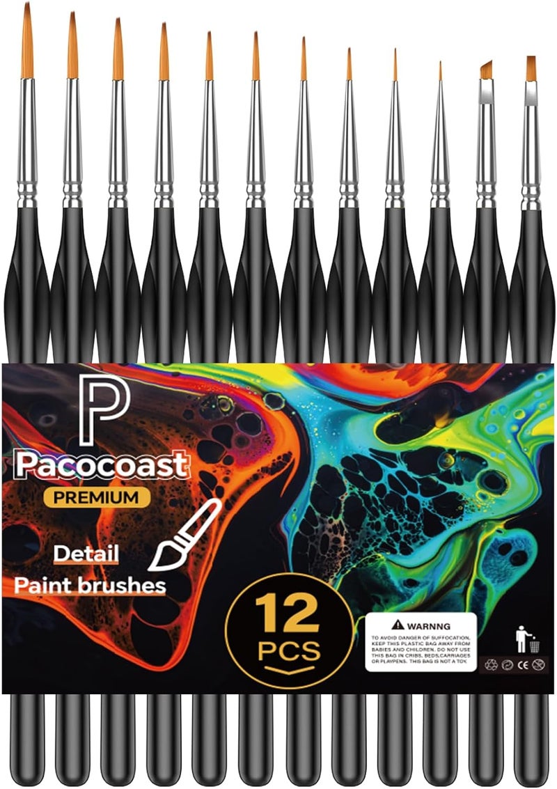 pacocoast 12PC Miniature Brushes, Detail Paint Brushes Set for Fine Detailing & Art Painting, Small Tiny Paint Brush Perfect for Acrylic, Paint by Number, Figurine, Craft, Models (Silver, Black) - Image 1